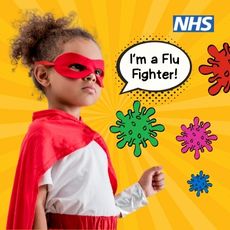 I'm a flu fighter young child in superhero mask