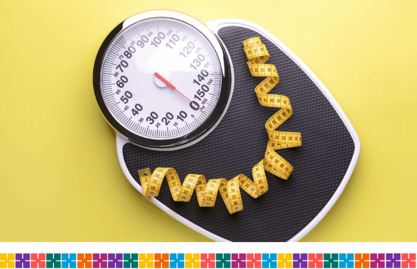 Weighing scales with tape measure on the top